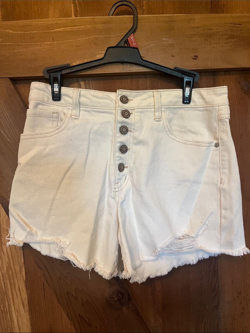 Sincerely Jules White Button-Fly Distressed Denim Shorts